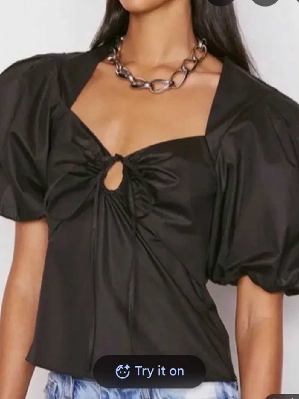 FRAME Puff Sleeve Top Blouse Black Tie Front Size Medium Boho